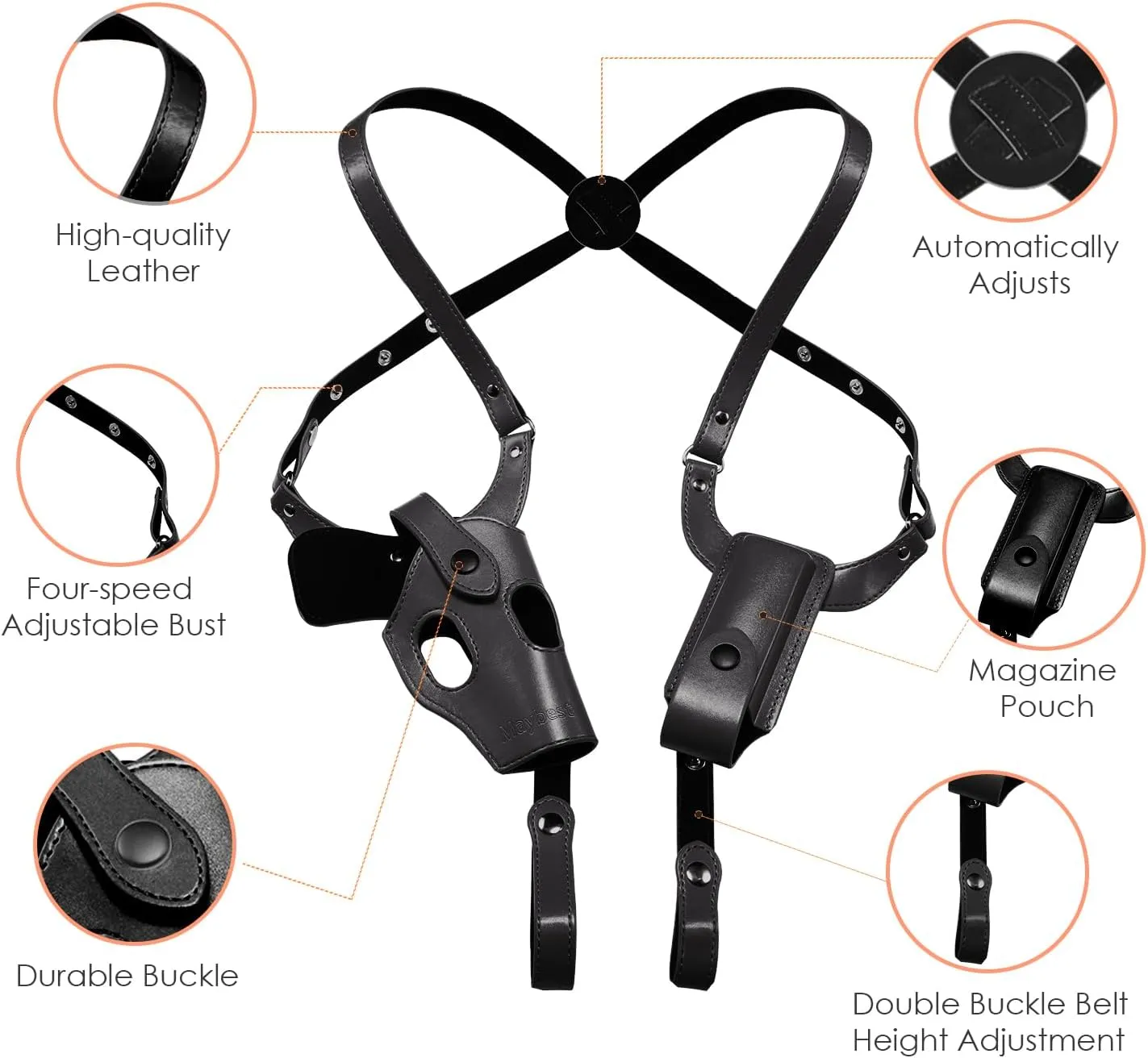 Shoulder Holster General Vertical Gun Holster Adjustable PU Leather for Concealed Carry for Right Hand - Fits S&W, Ruger, Taurus Subcompact and Compact Pistols and 3-4" Barrel Revolver