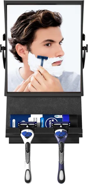 Shower Mirror fogless for Shaving - Dual-Sided 1X/3X Magnification, Anti-Fog Bathroom Mirror with Squeegee, Rust-Proof, Black