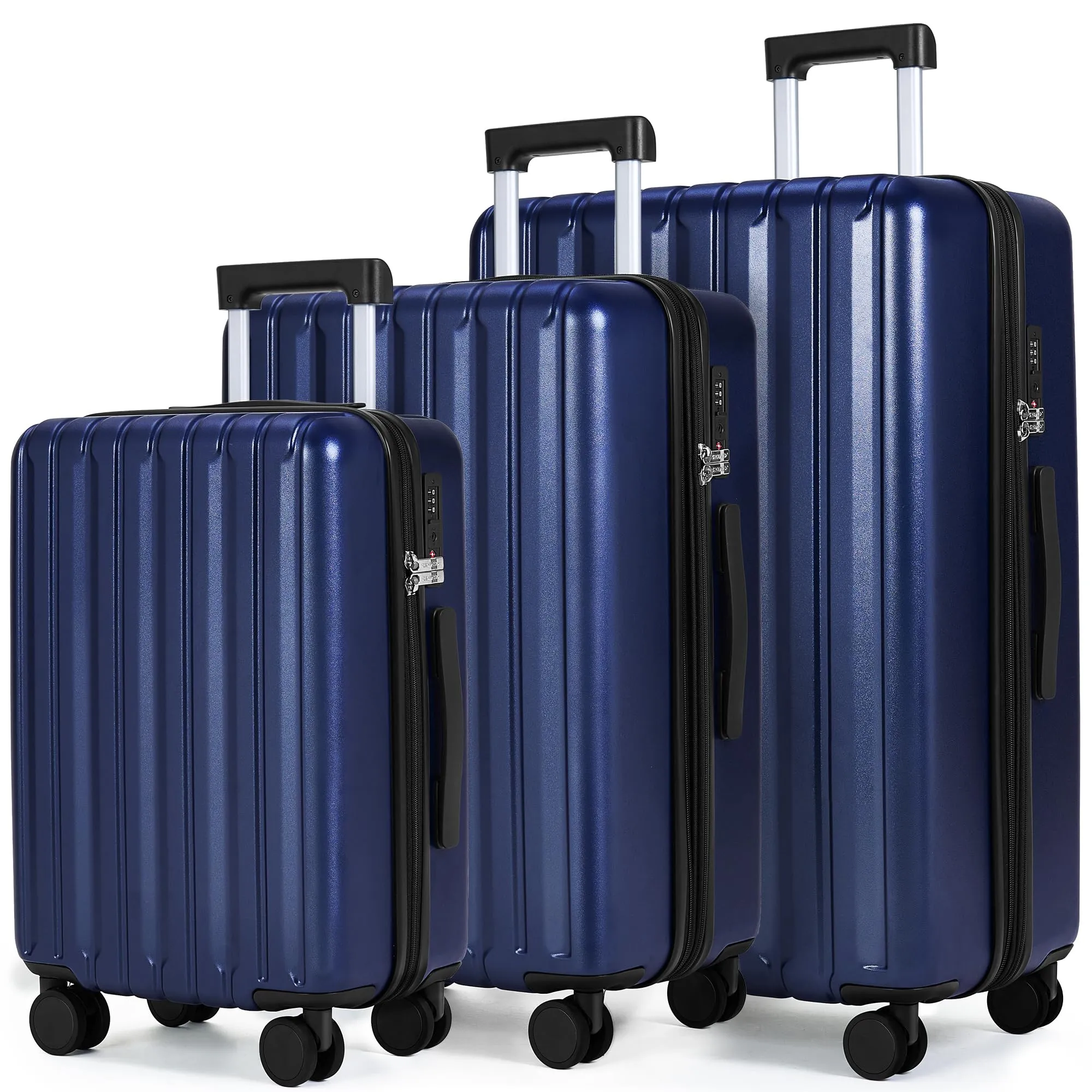 SHOWKOO Luggage Sets 3 Piece 100% PC Ultra Tough Hardside Expandable Suitcases Sets with TSA Lock Double Spinner Wheels (20in/24in/28in, Dark Green