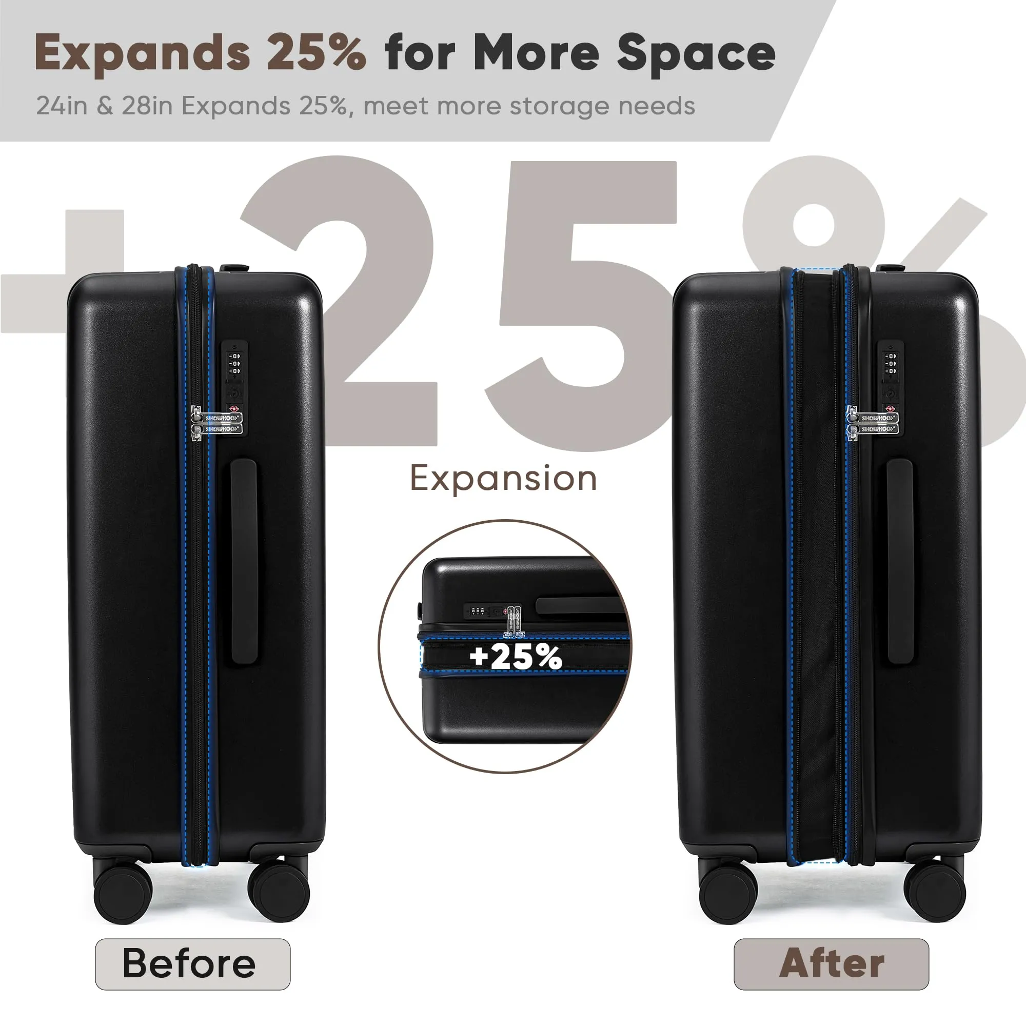 SHOWKOO Luggage Sets 3 Piece 100% PC Ultra Tough Hardside Expandable Suitcases Sets with TSA Lock Double Spinner Wheels (20in/24in/28in, Dark Green