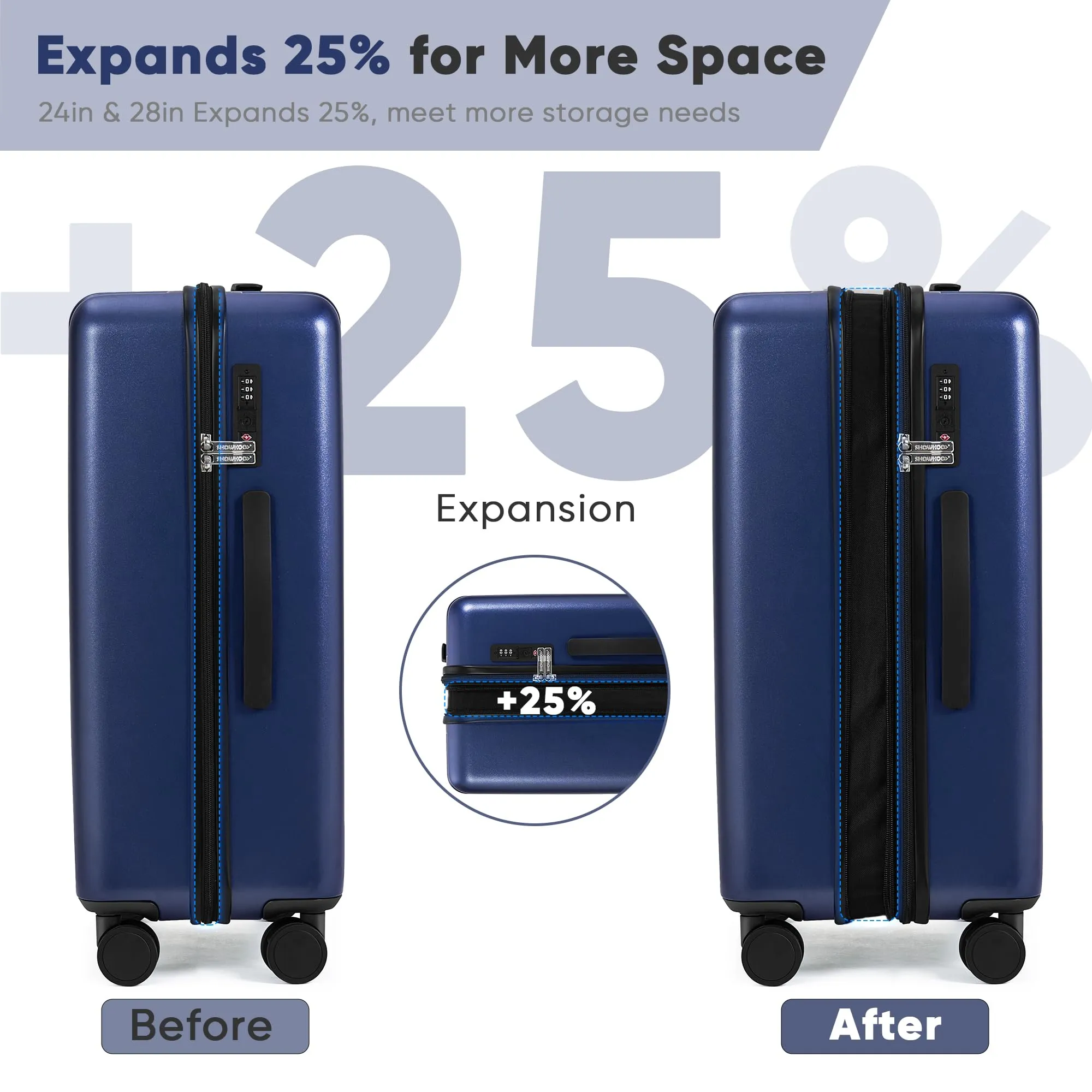 SHOWKOO Luggage Sets 3 Piece 100% PC Ultra Tough Hardside Expandable Suitcases Sets with TSA Lock Double Spinner Wheels (20in/24in/28in, Dark Green