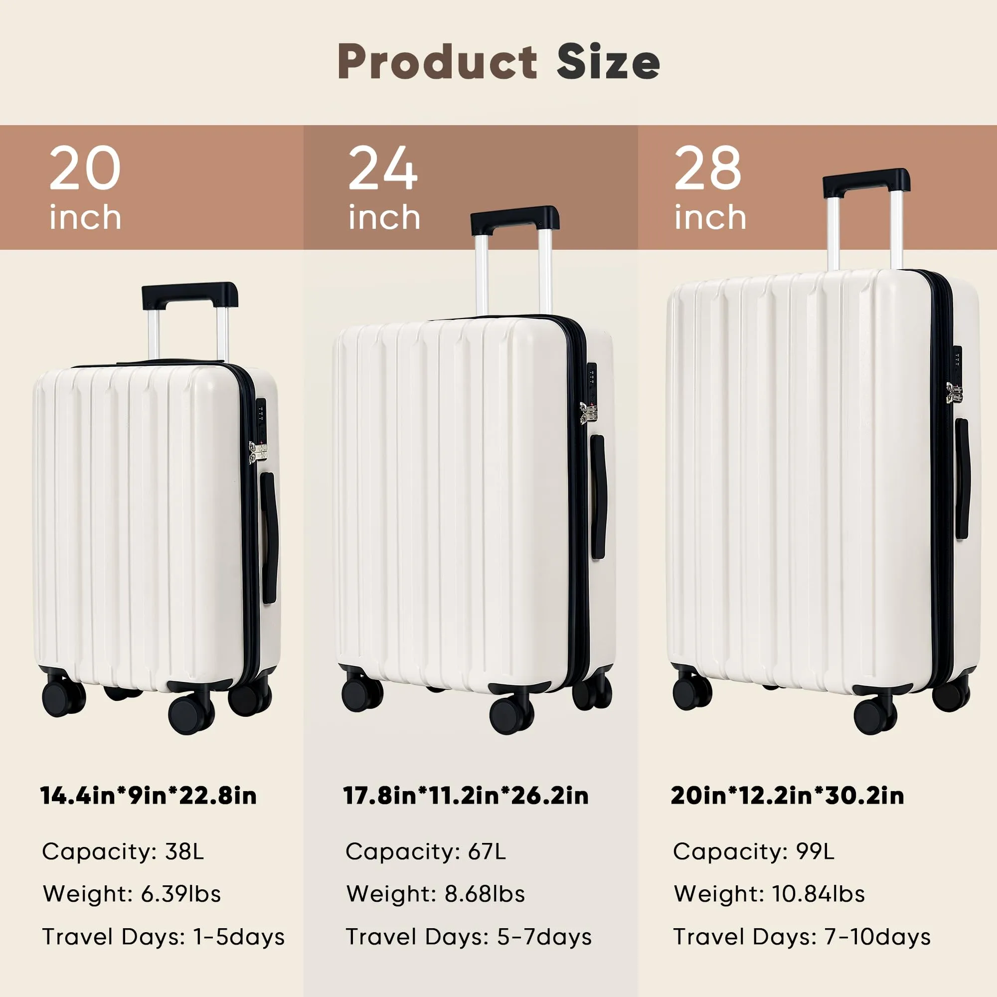 SHOWKOO Luggage Sets 3 Piece 100% PC Ultra Tough Hardside Expandable Suitcases Sets with TSA Lock Double Spinner Wheels (20in/24in/28in, Dark Green