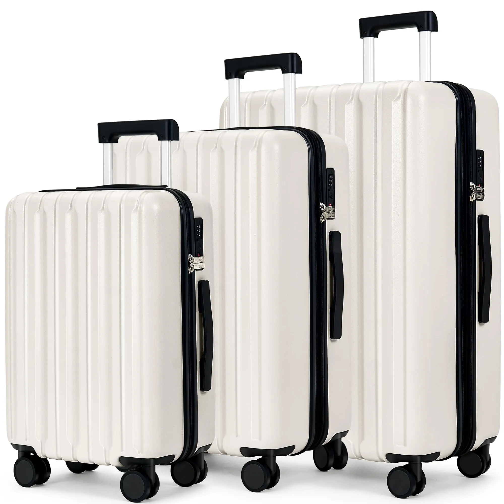 SHOWKOO Luggage Sets 3 Piece 100% PC Ultra Tough Hardside Expandable Suitcases Sets with TSA Lock Double Spinner Wheels (20in/24in/28in, Dark Green