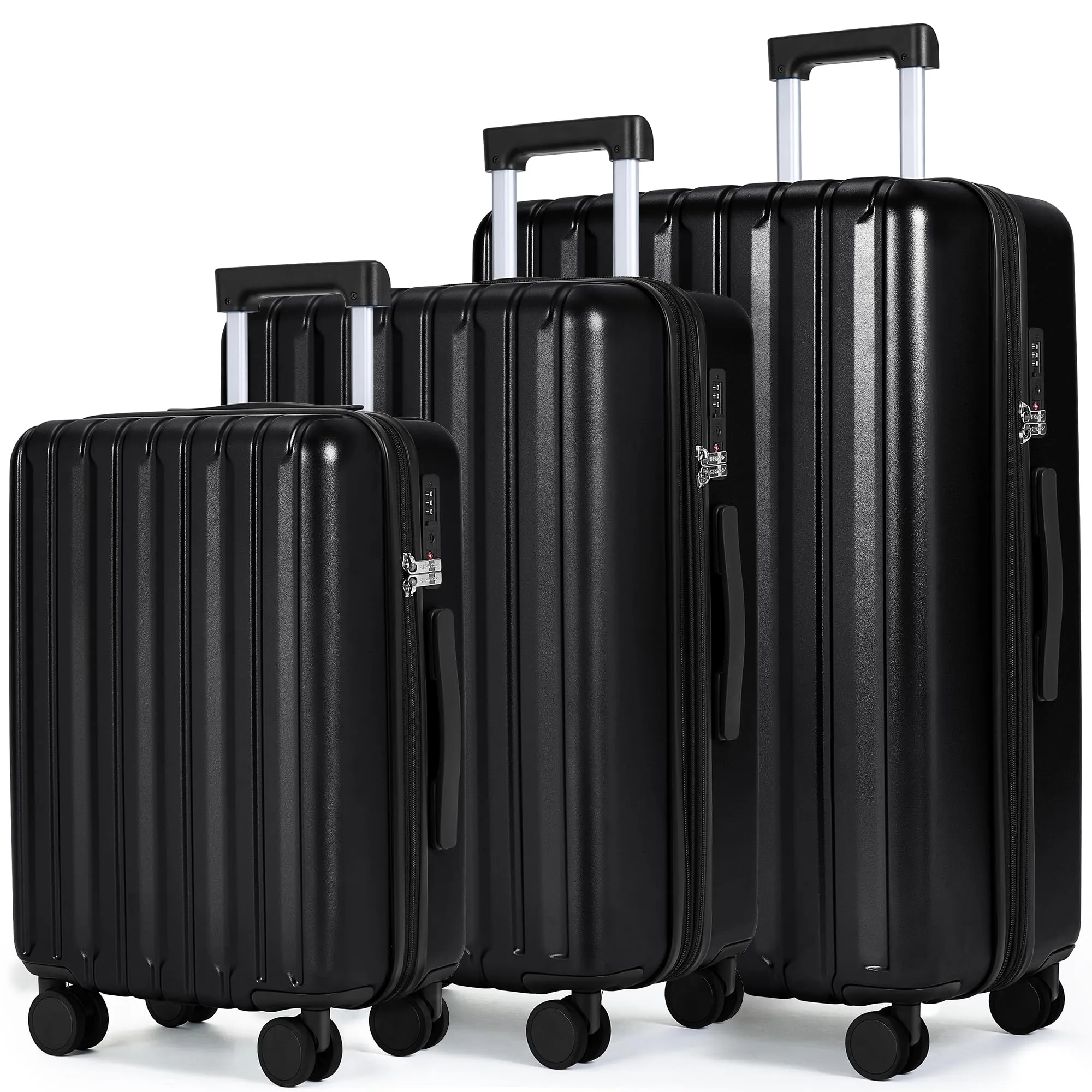 SHOWKOO Luggage Sets 3 Piece 100% PC Ultra Tough Hardside Expandable Suitcases Sets with TSA Lock Double Spinner Wheels (20in/24in/28in, Dark Green