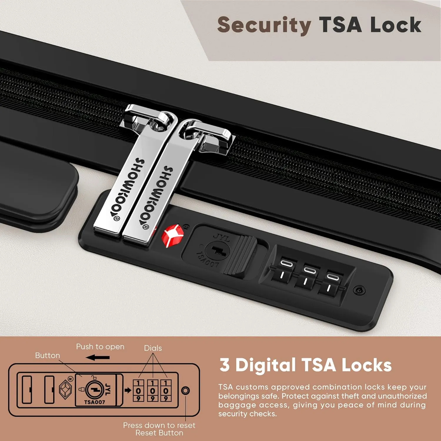 SHOWKOO Luggage Sets 3 Piece 100% PC Ultra Tough Hardside Expandable Suitcases Sets with TSA Lock Double Spinner Wheels (20in/24in/28in, White