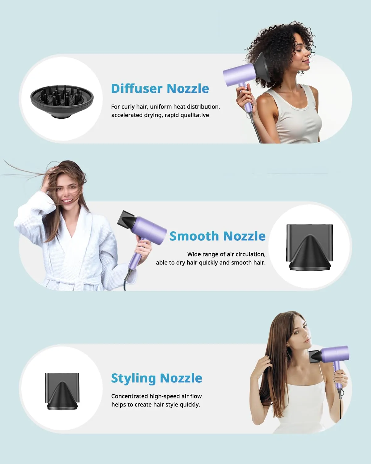 SHRATE Lightweight Ionic Hair Dryer with Diffuser - Powerful 1800W Blow Dryer for Fast Drying - Professional Low Noise Mini Hair Dryer for Travel, Gifts, Hair Styling