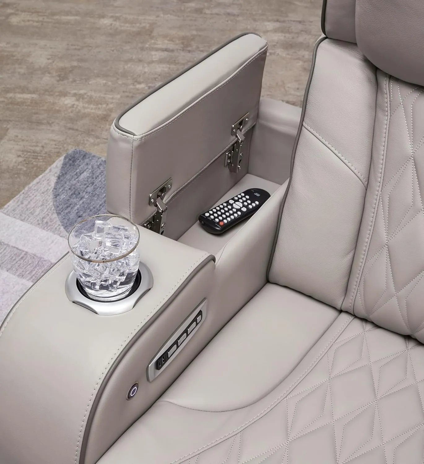 Signature Design by Ashley Boyington Contemporary Leather Match Power Reclining Loveseat with Console and USB Charging Ports, LED Lights and Adjustable Headrest, Light Gray