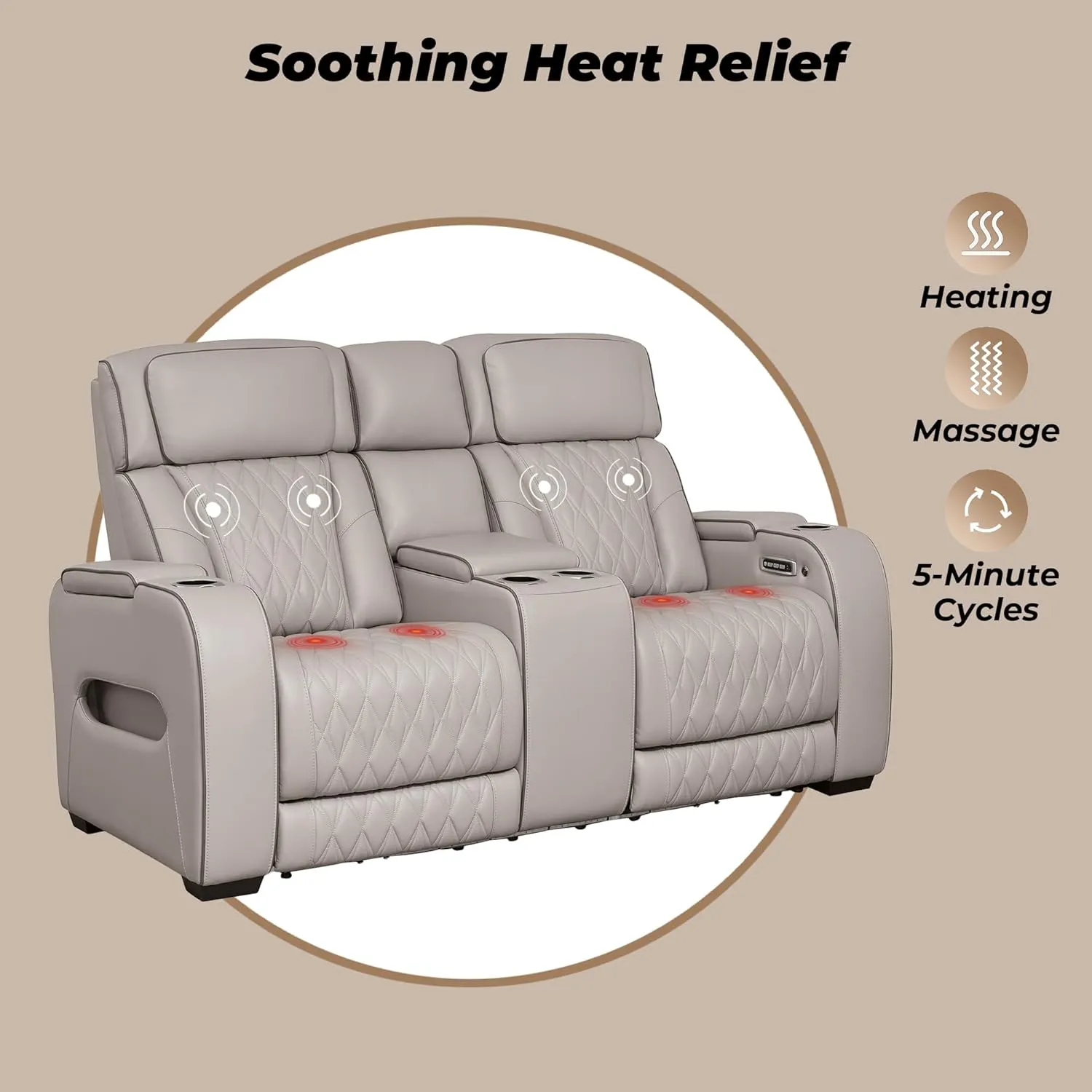 Signature Design by Ashley Boyington Contemporary Leather Match Power Reclining Loveseat with Console and USB Charging Ports, LED Lights and Adjustable Headrest, Light Gray