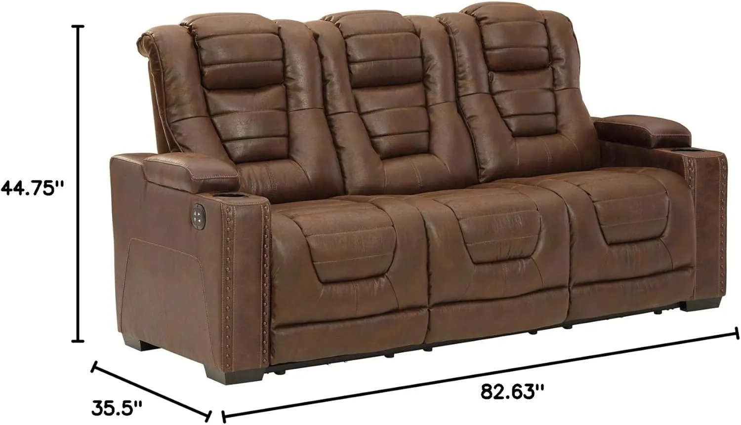 Signature Design by Ashley Owner's Box Faux Leather Power Reclining Sofa with Adjustable Headrest, Brown