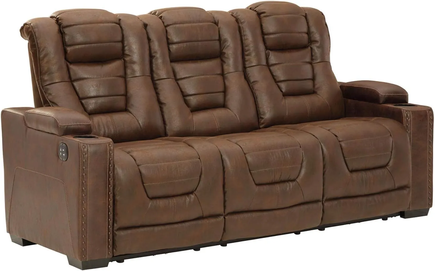 Signature Design by Ashley Owner's Box Faux Leather Power Reclining Sofa with Adjustable Headrest, Brown