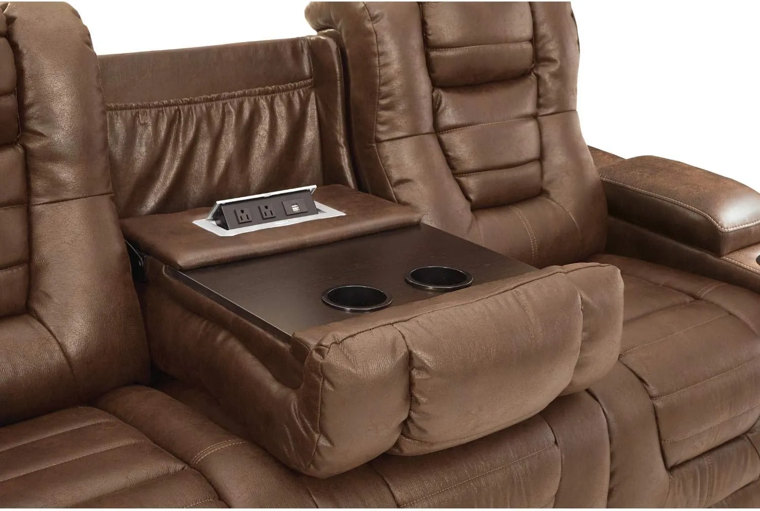 Signature Design by Ashley Owner's Box Faux Leather Power Reclining Sofa with Adjustable Headrest, Brown