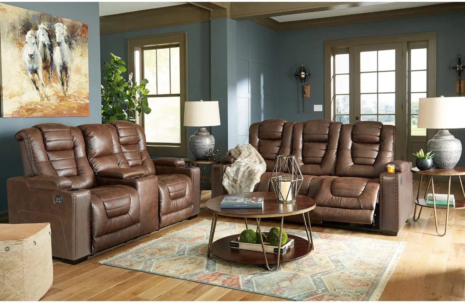Signature Design by Ashley Owner's Box Faux Leather Power Reclining Sofa with Adjustable Headrest, Brown