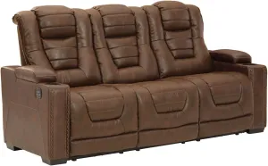 Signature Design by Ashley Owner's Box Faux Leather Power Reclining Sofa with Adjustable Headrest, Brown