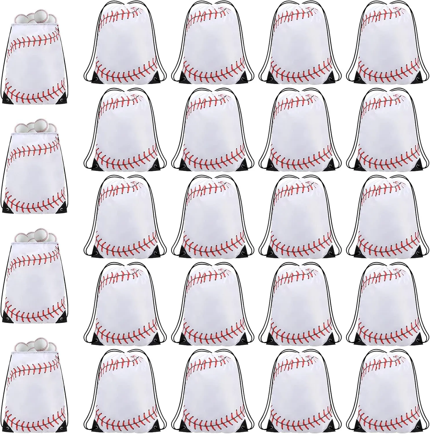 Silkfly 24 Pcs Baseball Drawstring Backpack Goodie Bags Party Favor Gift Bags Bulk for Kids Sports