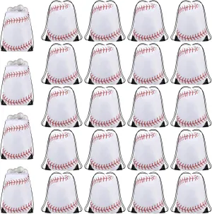 Silkfly 24 Pcs Baseball Drawstring Backpack Goodie Bags Party Favor Gift Bags Bulk for Kids Sports