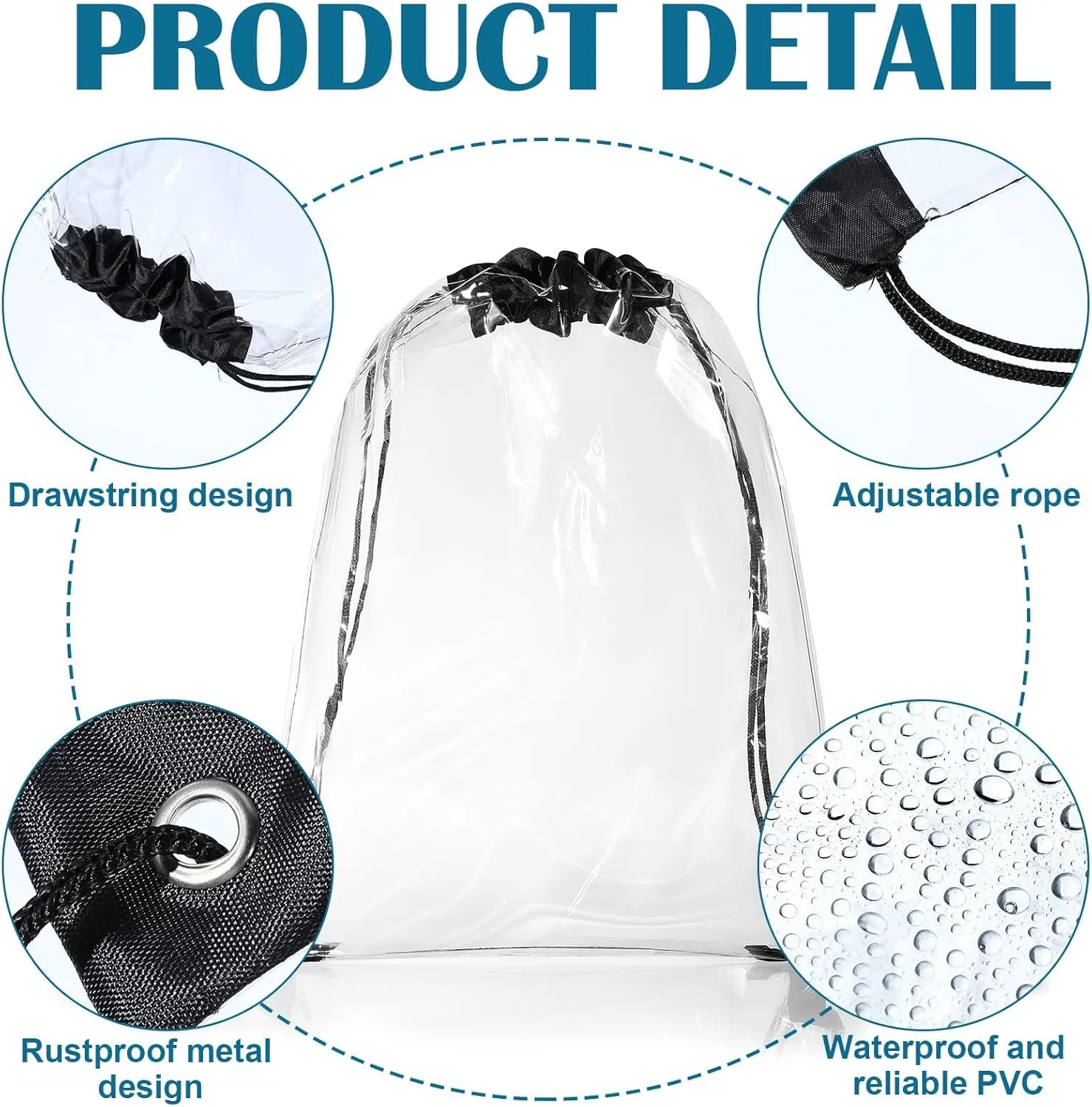 Silkfly 50 Pcs Clear Drawstring Backpacks Bulk Stadium Approved Bags for Men Women Gym Sport Colleges Event Security(Black)