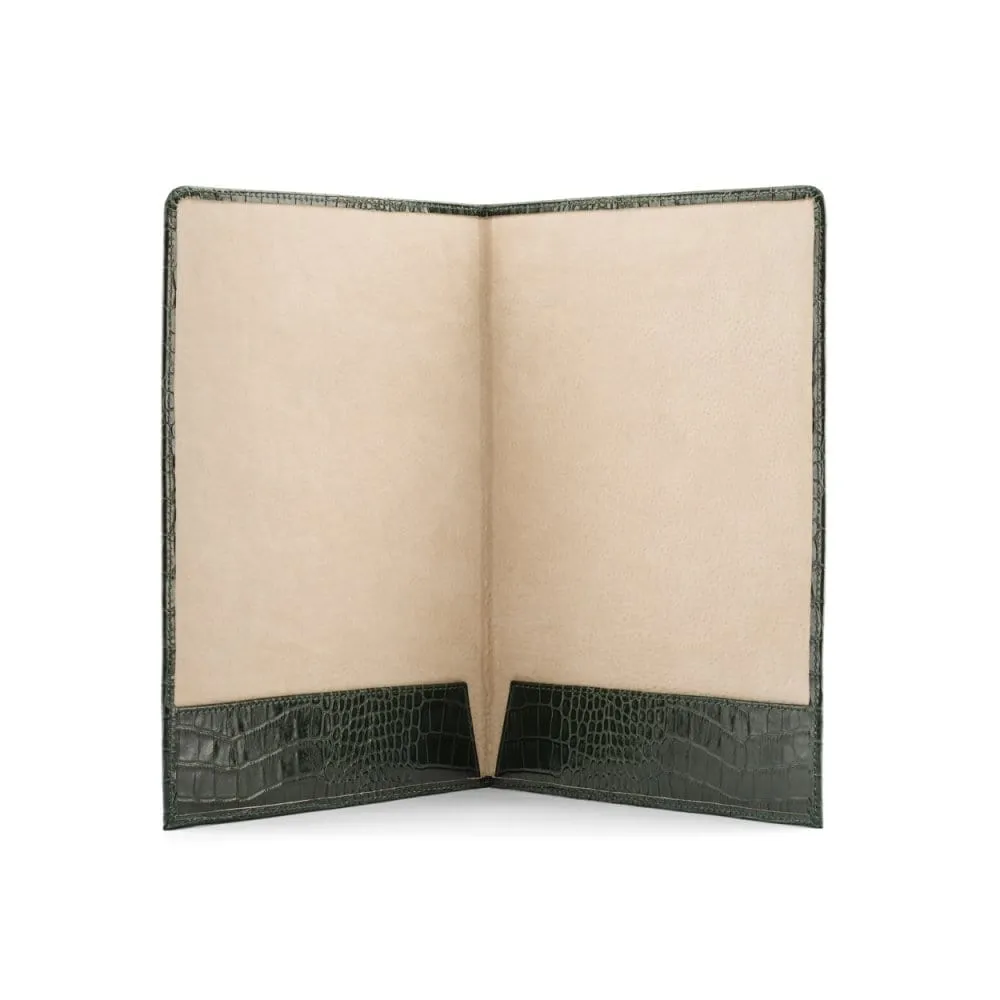 Simple Leather Document Folder - Green Croc-Effect