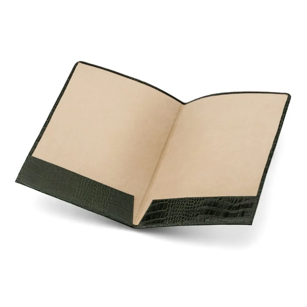 Simple Leather Document Folder - Green Croc-Effect