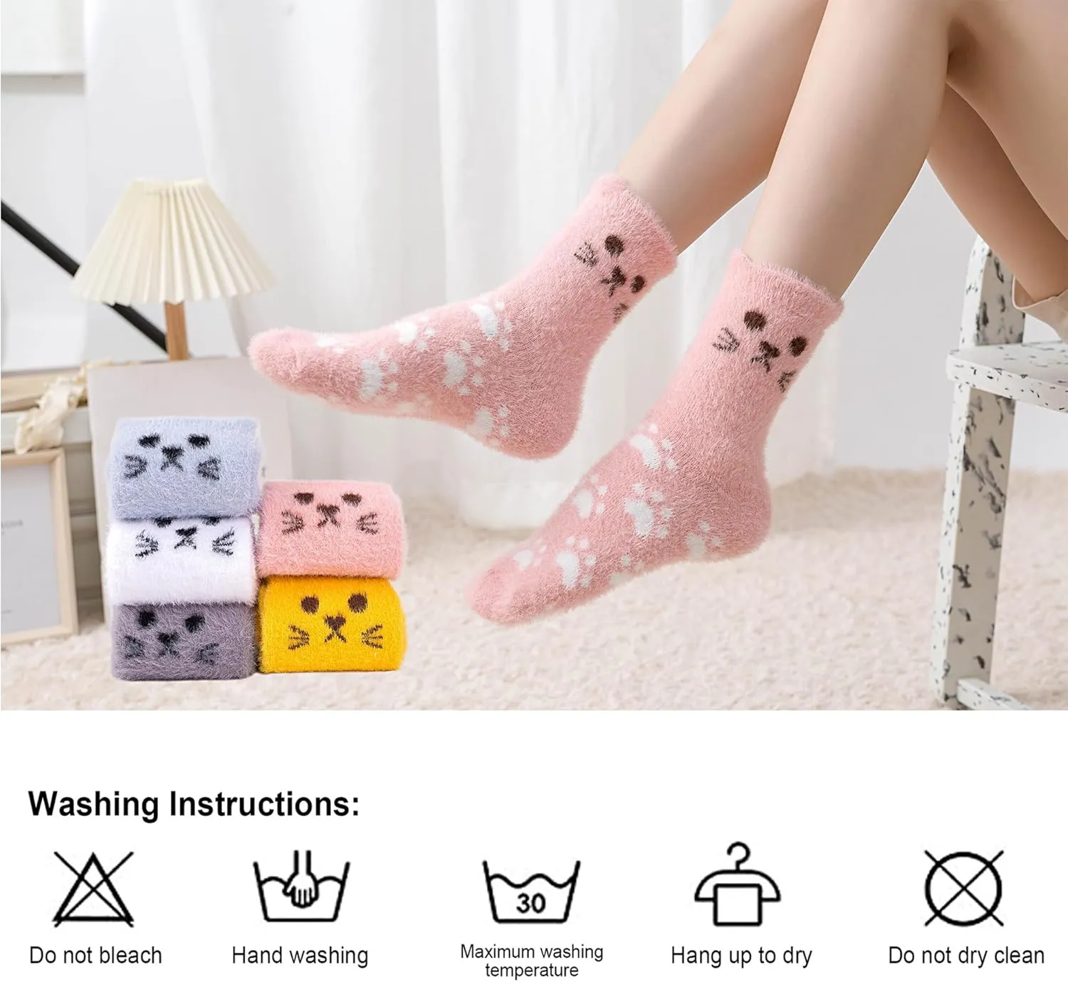 SISOSOCK Fuzzy Socks for Women Cute Cat Paw Socks Women Winter Fluffy Cozy Slipper Socks With Gift Box for Women Girls