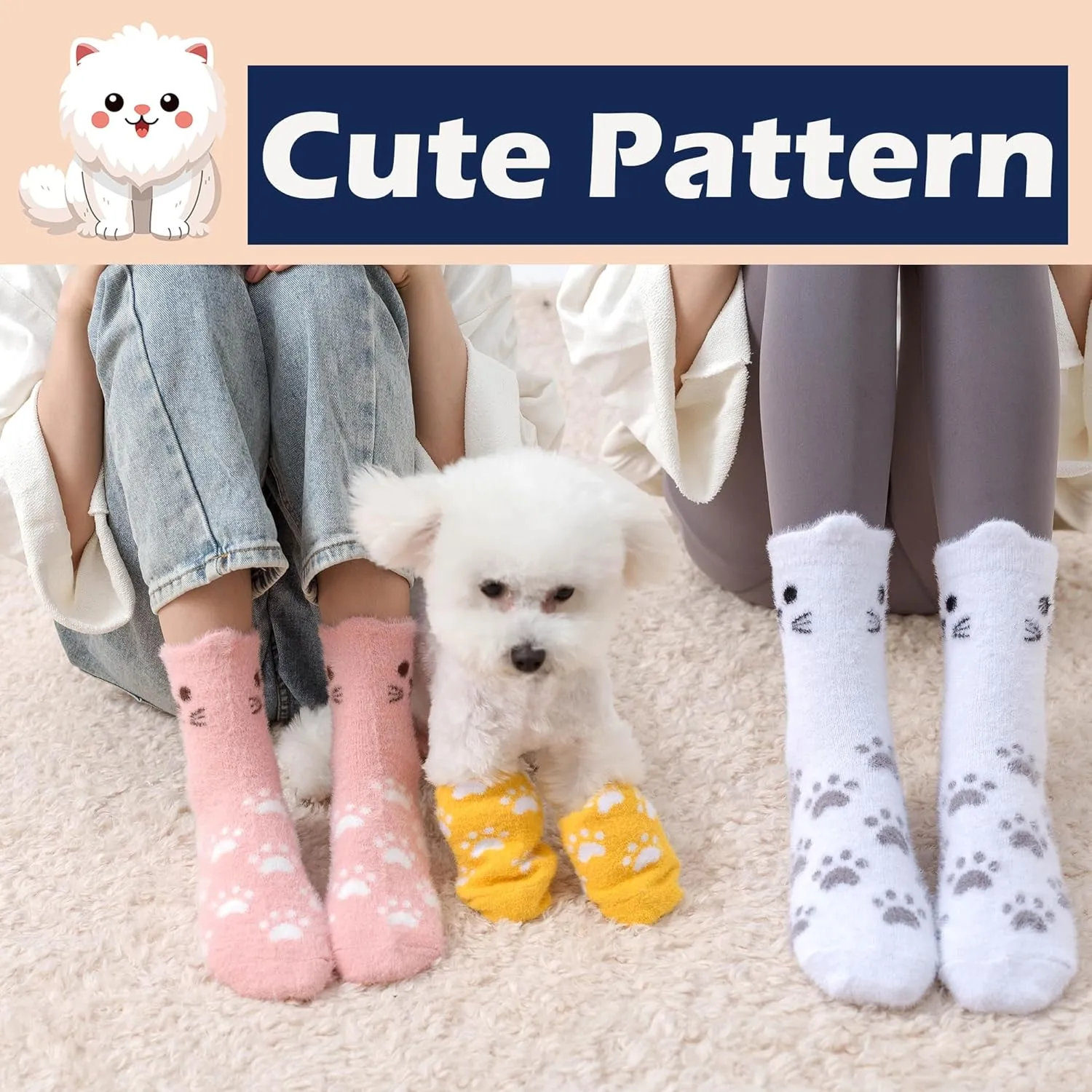 SISOSOCK Fuzzy Socks for Women Cute Cat Paw Socks Women Winter Fluffy Cozy Slipper Socks With Gift Box for Women Girls