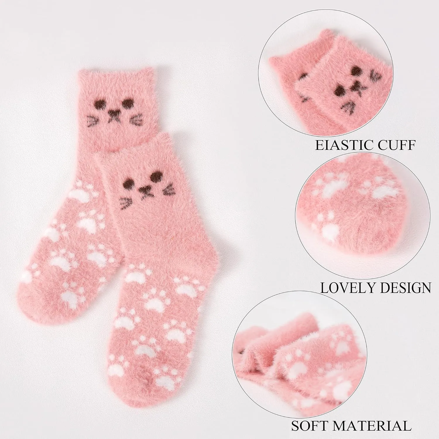 SISOSOCK Fuzzy Socks for Women Cute Cat Paw Socks Women Winter Fluffy Cozy Slipper Socks With Gift Box for Women Girls