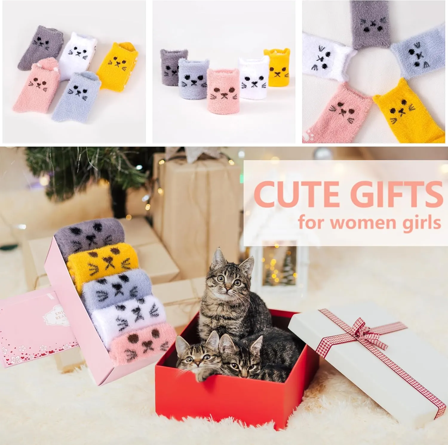 SISOSOCK Fuzzy Socks for Women Cute Cat Paw Socks Women Winter Fluffy Cozy Slipper Socks With Gift Box for Women Girls