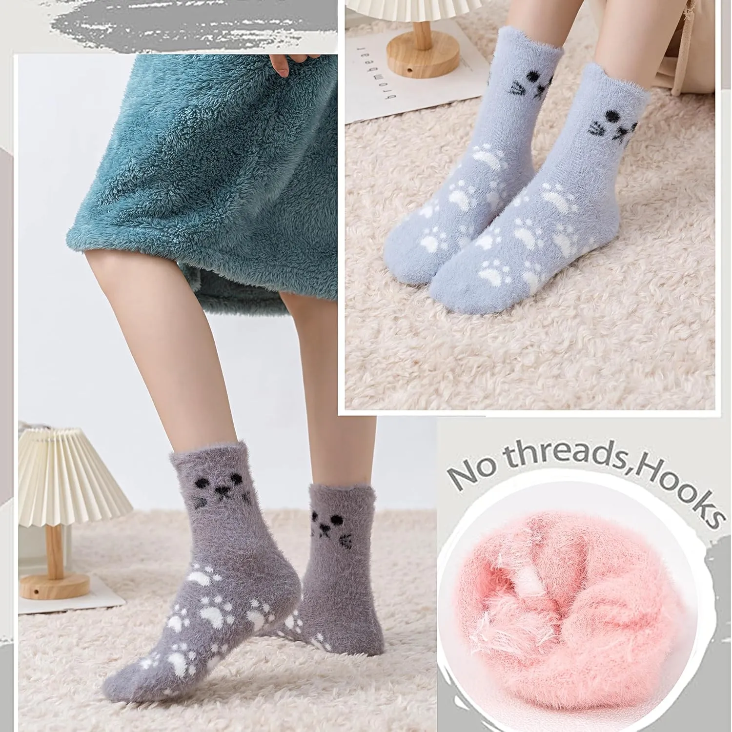 SISOSOCK Fuzzy Socks for Women Cute Cat Paw Socks Women Winter Fluffy Cozy Slipper Socks With Gift Box for Women Girls