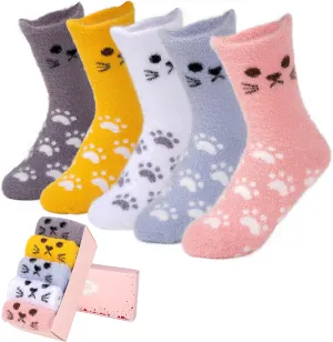 SISOSOCK Fuzzy Socks for Women Cute Cat Paw Socks Women Winter Fluffy Cozy Slipper Socks With Gift Box for Women Girls