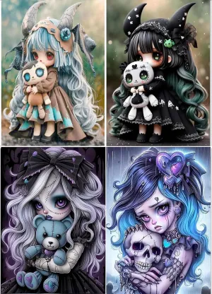 Skyboda Gothic Diamond Art Kits for Adults, DIY 5D Gothic Diamond Painting Kits for Beginners, 4 Pack Round Full Drill Diamond Dots Paintings, Diamonds Pictures Gem Art Crafts Home Decor 12x16inch