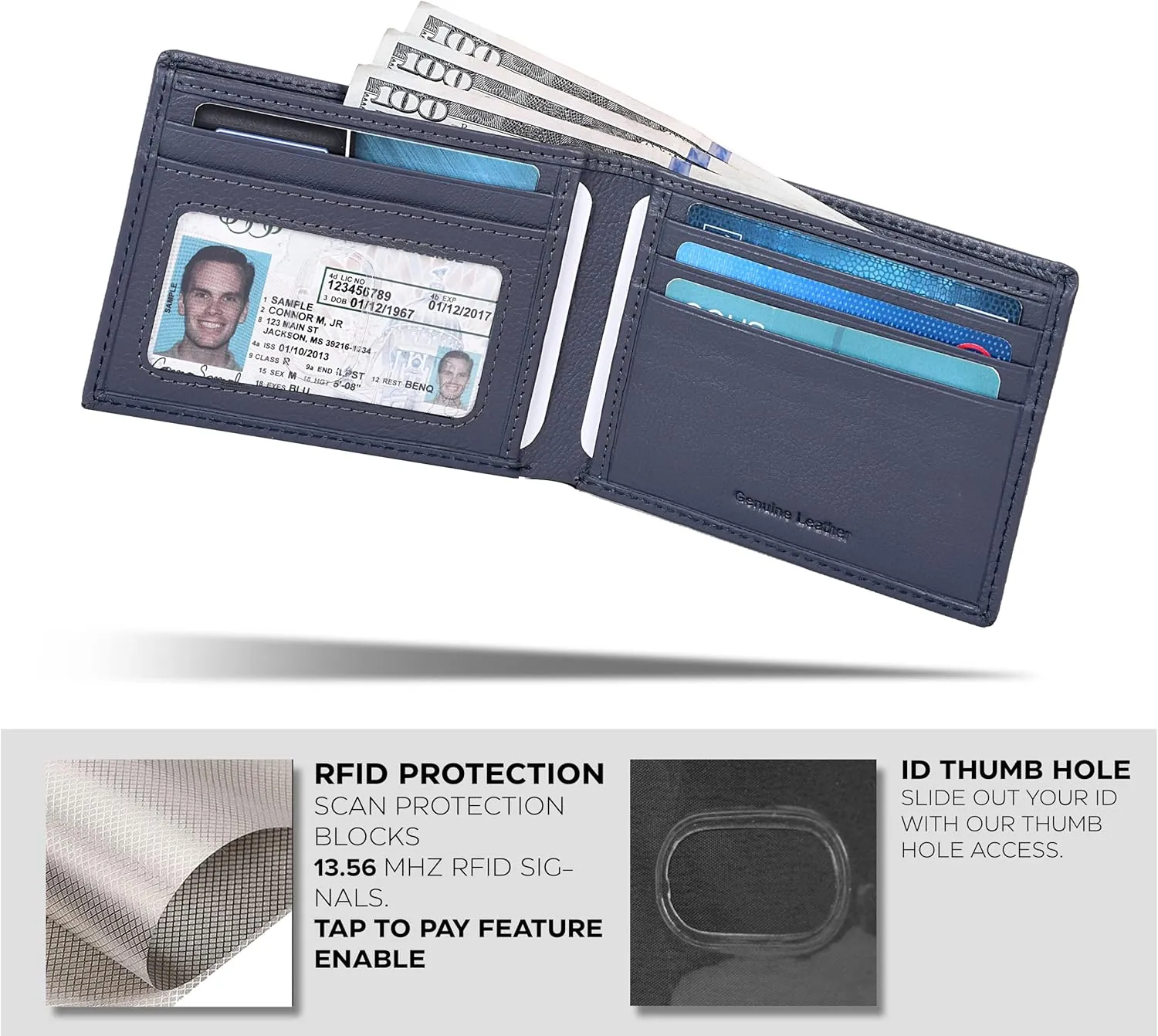 Slim Leather Wallet for Men - RFID Blocking Slim Minimalist Front Pocket - Thin & Stylish with ID Window, Gift For Men