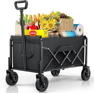 Small Collapsible Wagon with Wheels, Foldable Carts with 200lbs Load Capacity, Dog Wagon, Utility Shopping Cart for Groceries, Sports, Camping, Garden, Fishing, Black