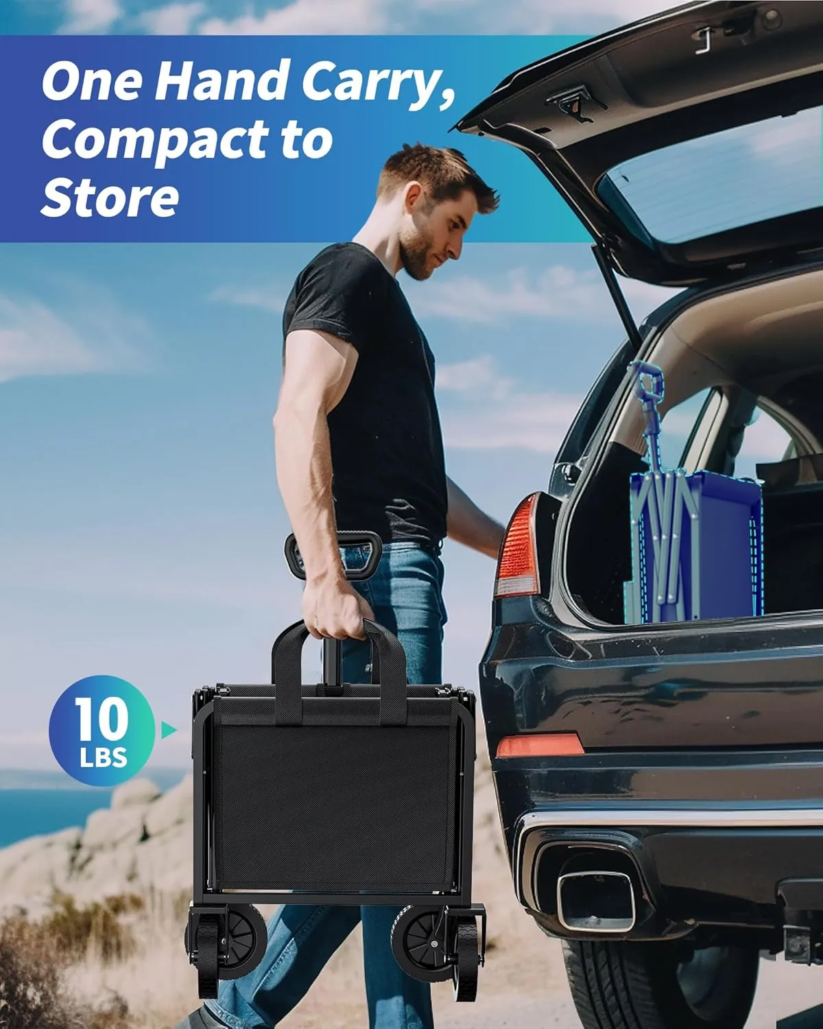 Small Collapsible Wagon with Wheels, Foldable Carts with 200lbs Load Capacity, Dog Wagon, Utility Shopping Cart for Groceries, Sports, Camping, Garden, Fishing, Black