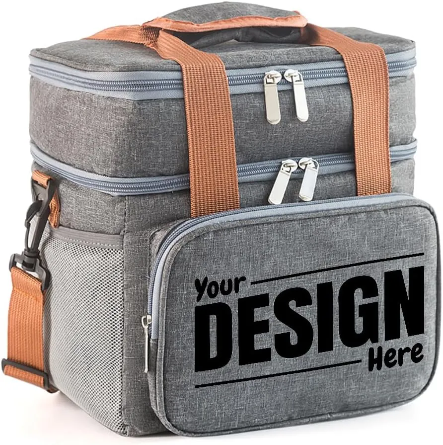 SMALL COLOR Personalized Lunch Cooler Box Bag Custom Insulated Tote Bag With Print Logo/Text/Photo (Gray)