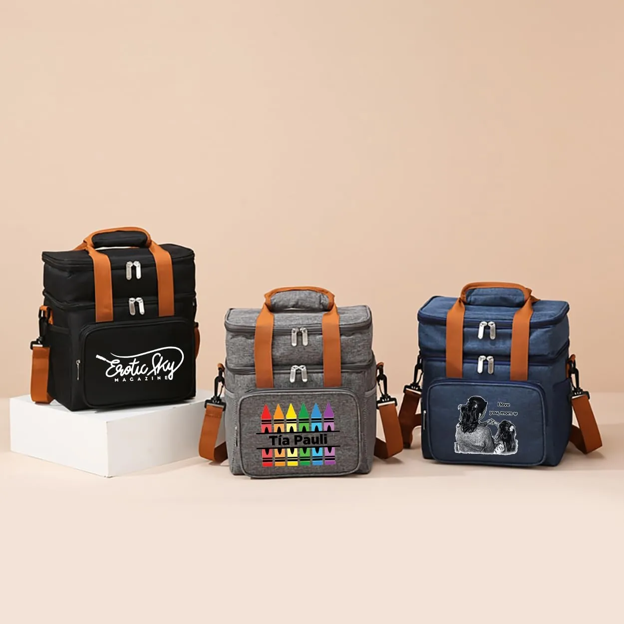 SMALL COLOR Personalized Lunch Cooler Box Bag Custom Insulated Tote Bag With Print Logo/Text/Photo (Gray)