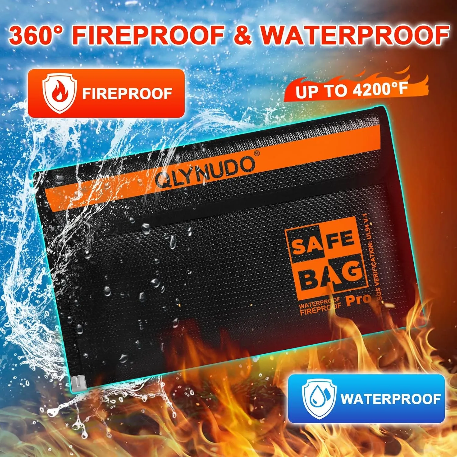 Small Fireproof Bag for Cash and Documents (9.5x5.8"), 4200°F Upgraded Fireproof Money Bag Set for Valuables (2-Pack) with Waterproof Zipper & Lining