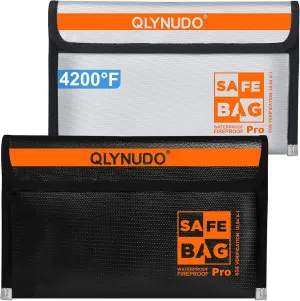 Small Fireproof Bag for Cash and Documents (9.5x5.8"), 4200°F Upgraded Fireproof Money Bag Set for Valuables (2-Pack) with Waterproof Zipper & Lining