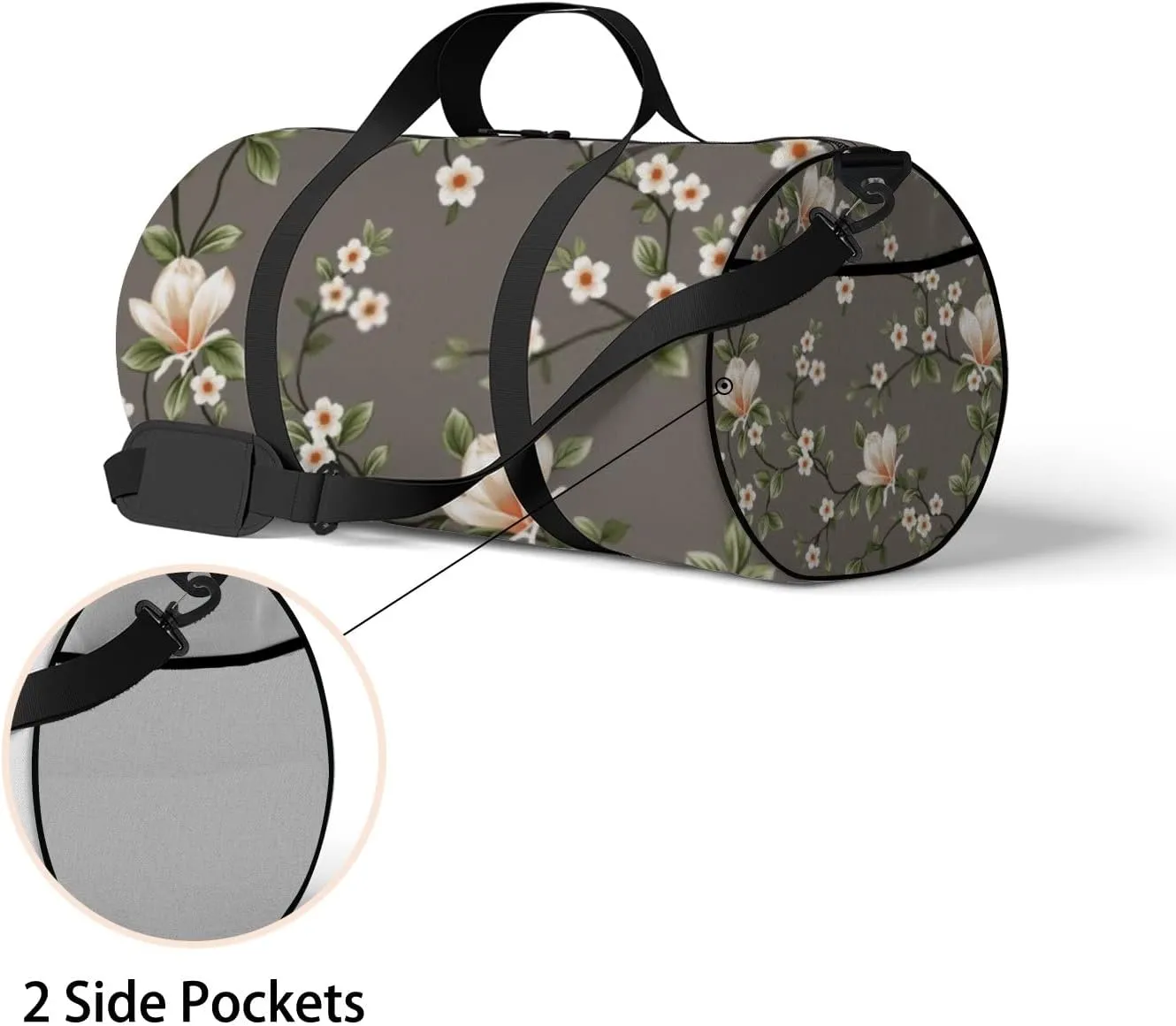 Small Flowers with Green Leaves Sports Duffel Bag Travel Gym Tote Bags Lightweight Durable Shoulder Strap Waterproof Polyester Outside Mesh Pocket Overnight Trip Duffel Bag for Women Men