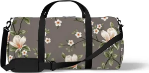 Small Flowers with Green Leaves Sports Duffel Bag Travel Gym Tote Bags Lightweight Durable Shoulder Strap Waterproof Polyester Outside Mesh Pocket Overnight Trip Duffel Bag for Women Men