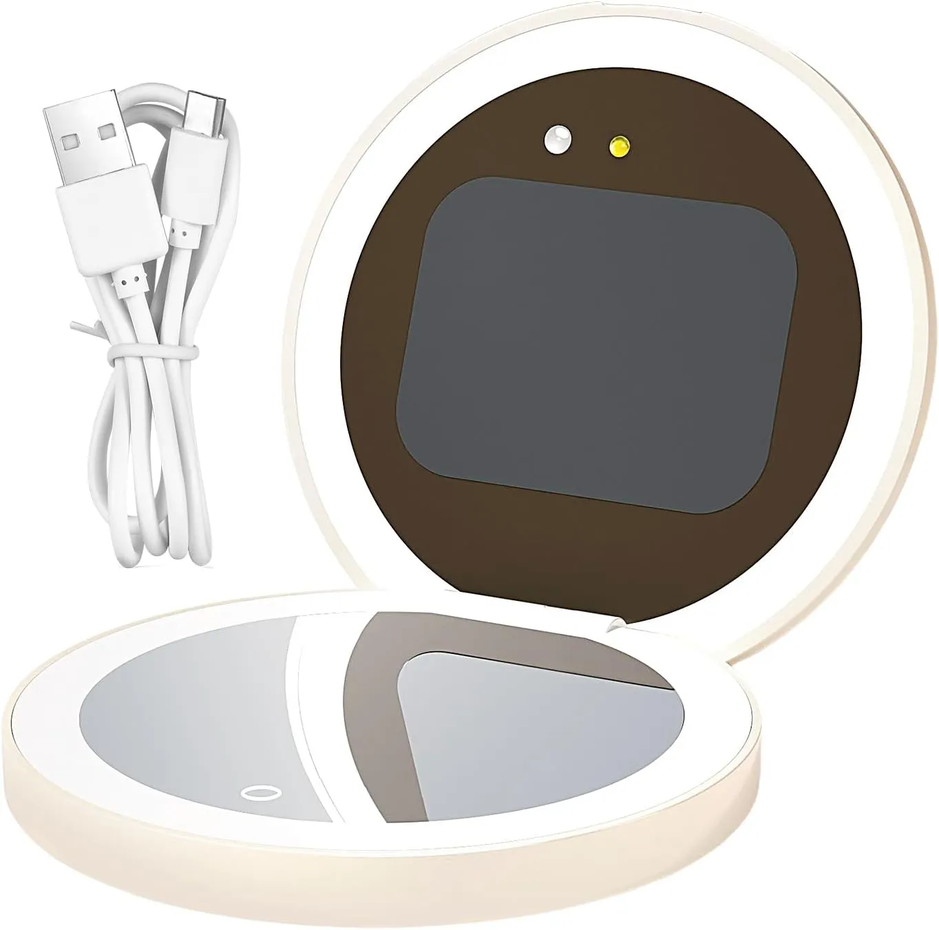 Smart Sunscreen UV Makeup Mirror, Vanity Smart Mirror, Portable Makeup Mirror with Light, Foldable Design, Dimmable LED Lighting, 9.7x9.7x2.3cm, for Travel, Car, and Bathroom