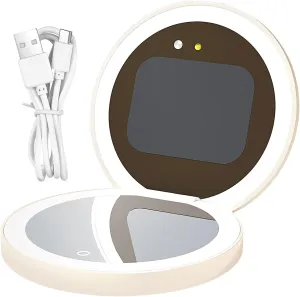 Smart Sunscreen UV Makeup Mirror, Vanity Smart Mirror, Portable Makeup Mirror with Light, Foldable Design, Dimmable LED Lighting, 9.7x9.7x2.3cm, for Travel, Car, and Bathroom