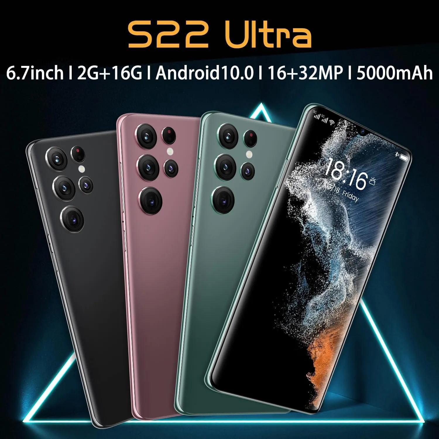 Smartphone Unlocked Cell Phones S22 Ultra 6.7in HD Screen The Black Phone 2GB/16GB Android 10 Straight Talk Phone 5000mAh 128GB Extension Dual Sim Boost Mobile Phones Telefonos (Gold)…