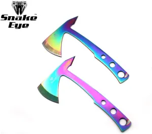 Snake Eye Tactical Tomahawk Throwing Knife, 9.5 Inch Overall Length, Stainless Steel Blade, with Nylon Sheath (Rainbow(Pair))