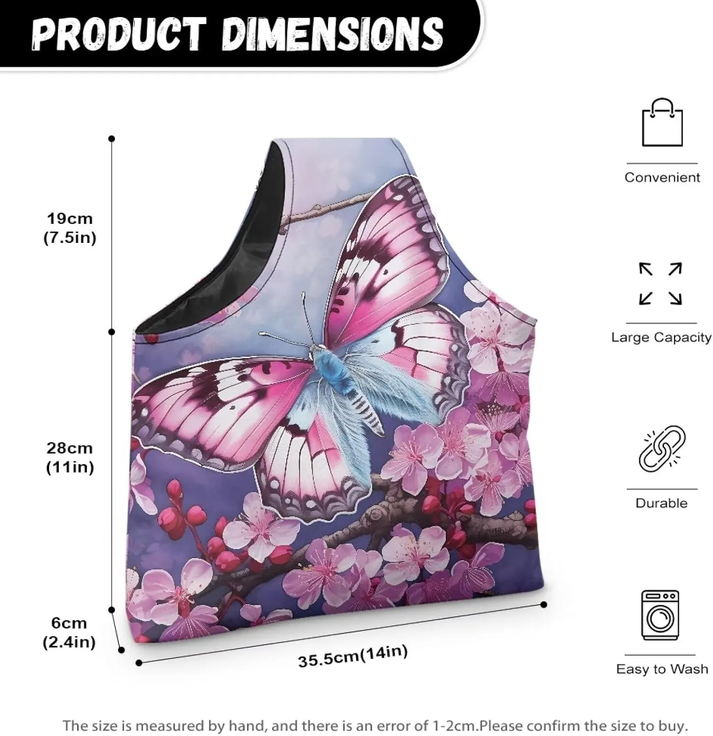 Snilety Butterfly Embroidery Project Bag, Needlework Kits Storage Bag with Multiple Pockets for Crochet Hooks Embroidery Floss and Other Sewing Accessories Portable Shopping Handbag
