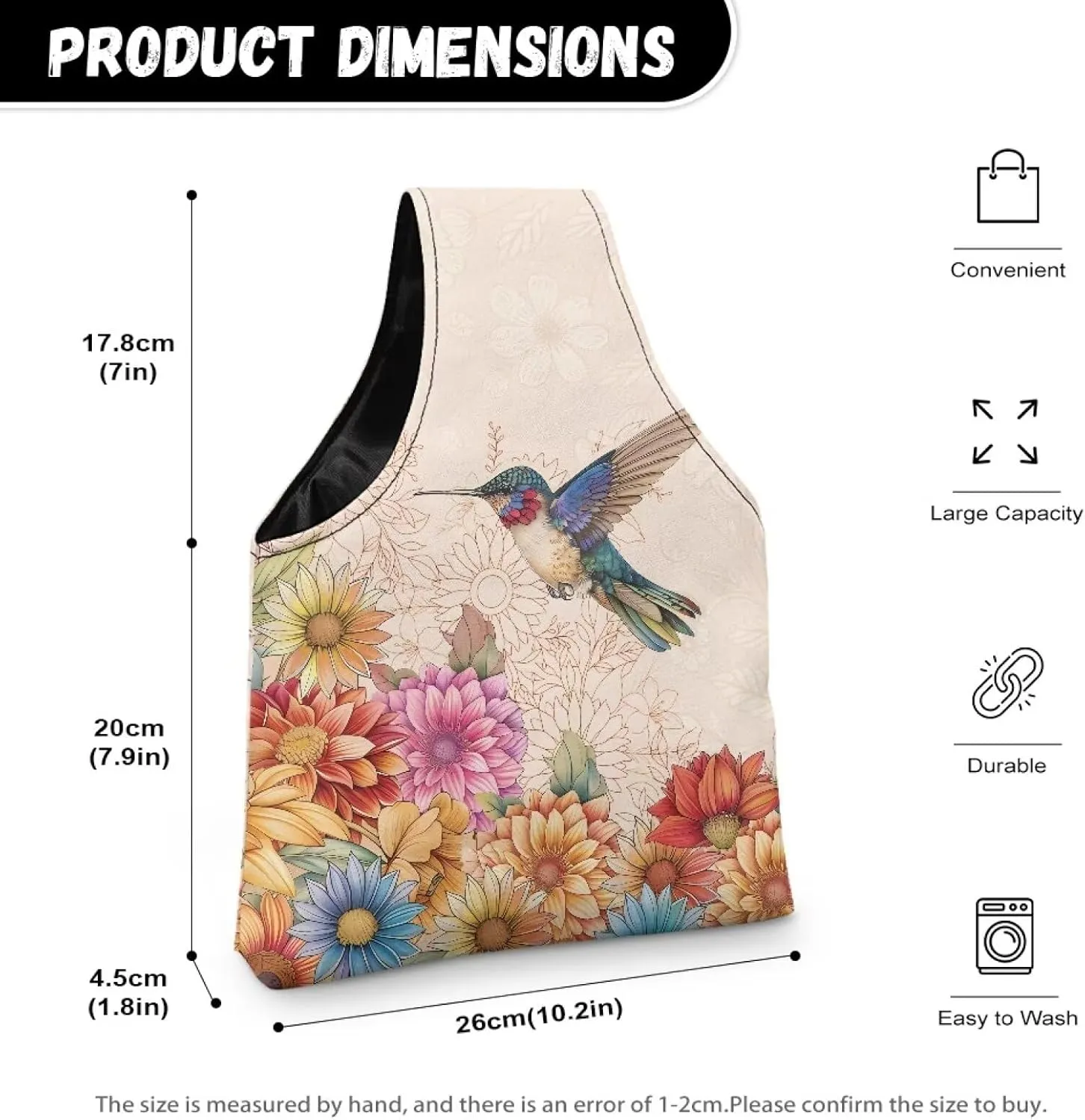 Snilety Hummingbird Yarn Storage Bag Canvas Embroidery Project Bag with Front Zipper Pocket Portable Knitting Tote Bag Lightweight Shopping Handbag Needlework Accessories, Bag Only