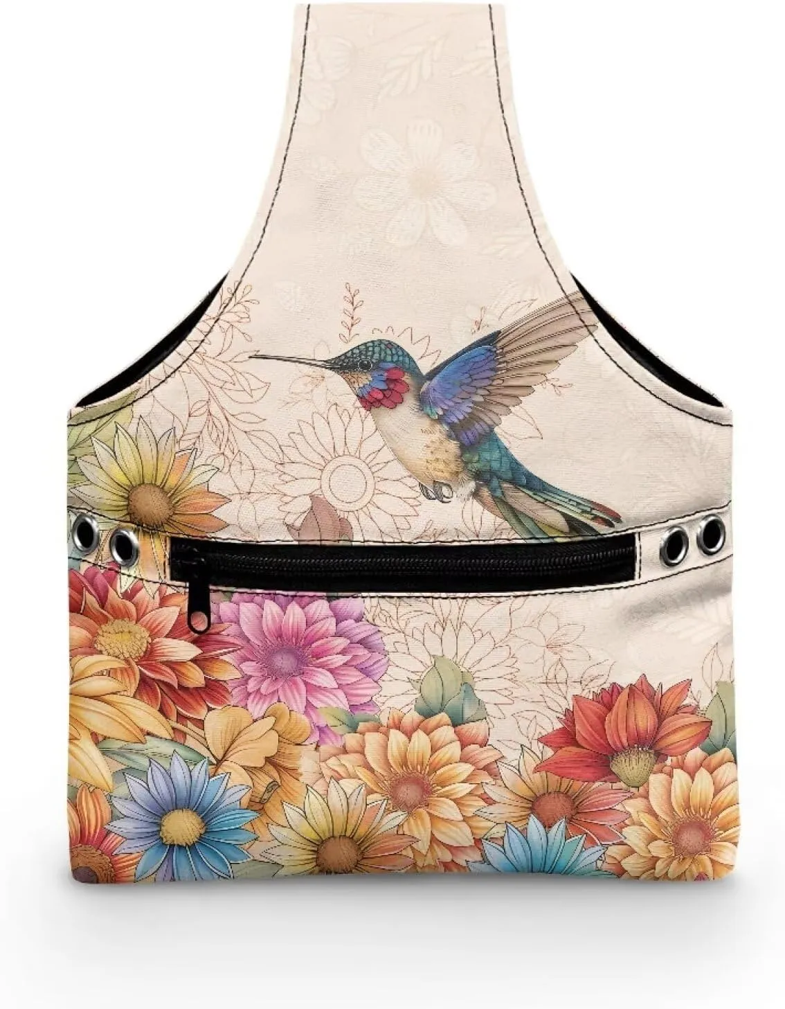 Snilety Hummingbird Yarn Storage Bag Canvas Embroidery Project Bag with Front Zipper Pocket Portable Knitting Tote Bag Lightweight Shopping Handbag Needlework Accessories, Bag Only