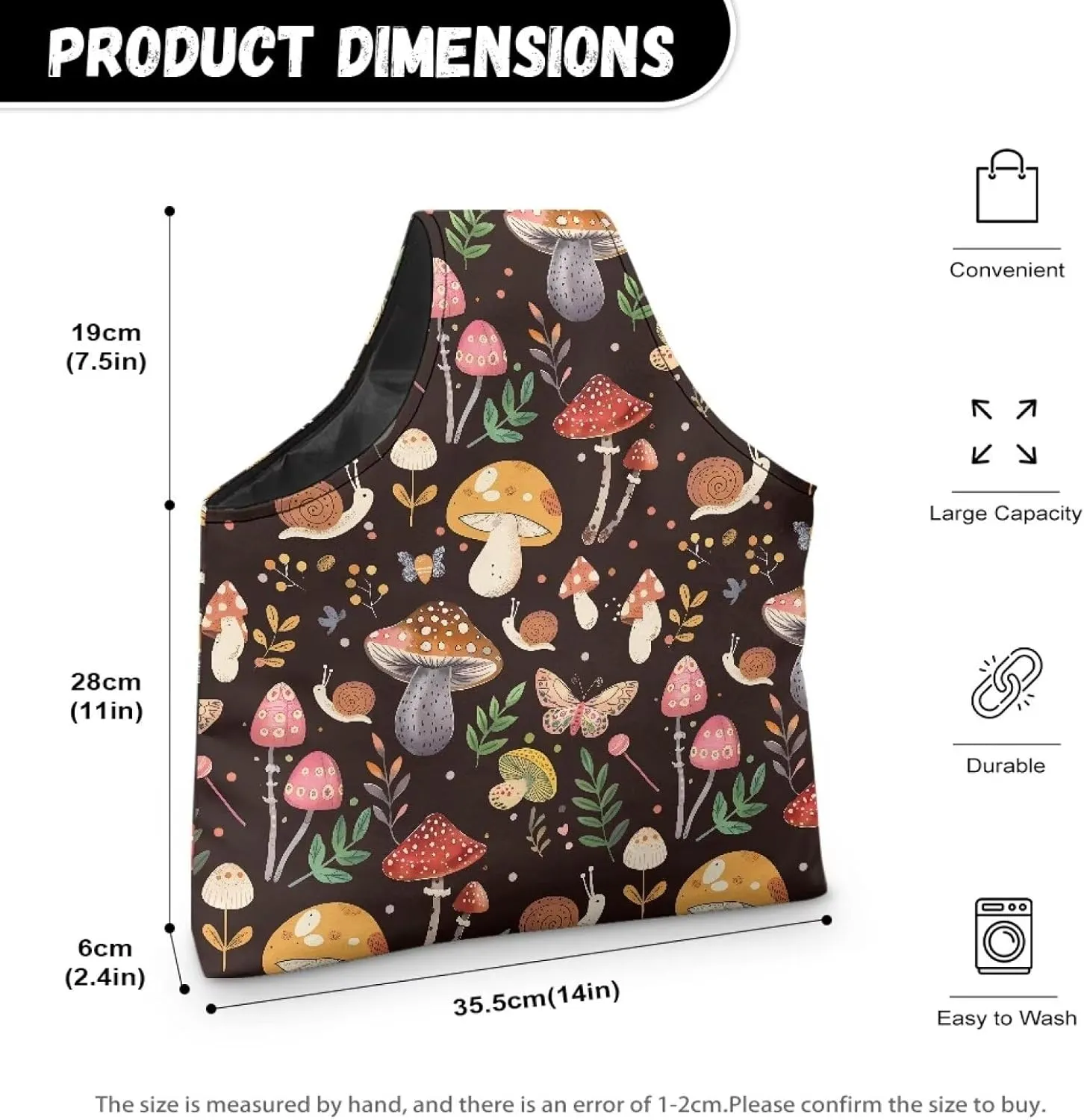 Snilety Mushroom Butterfly Travel Yarn Organizer Crochet Bag for Knitting Needles Sewing Tools Handles Knitting Bag Portable Shopping Handbag with Front Zipper Pocket Canvas Embroidery Storage Bag