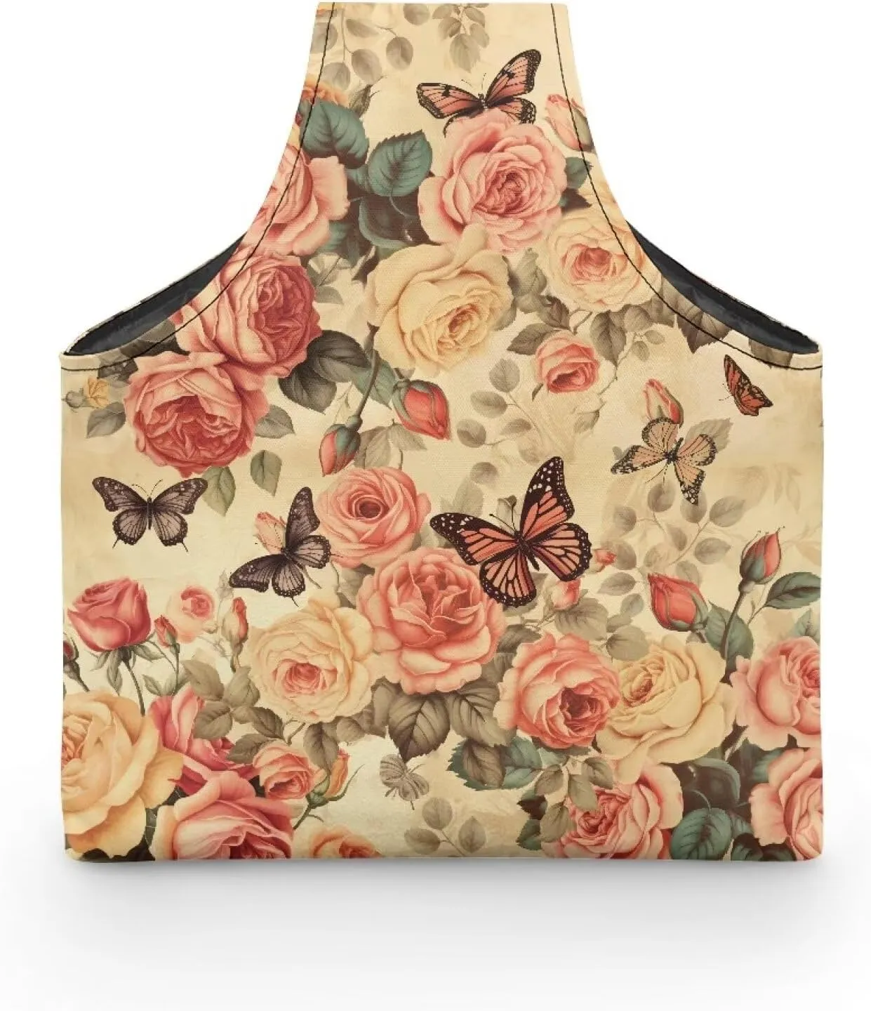 Snilety Rose Butterfly Yarn Kits Storage Bag (Bag Only), Fashion Shopping Handbag Embroidery Project Bag, Waterproof Canvas Needlework Tool Tite Bag with Fornt Zipper Pocket