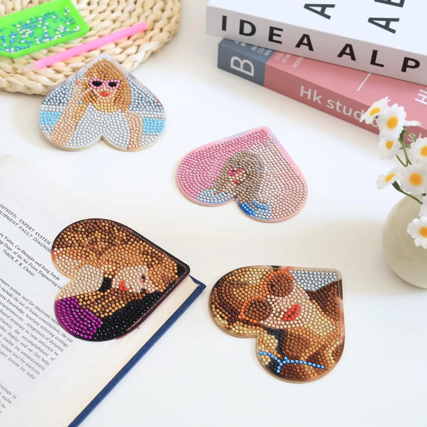 SnugMaker Diamond Art Bookmarks, Taylor Merch, 4 Pcs Cute for Book Lovers, DIY Diamond Painting Taylor Gifts for Women, Diamond Art Kits for Adults