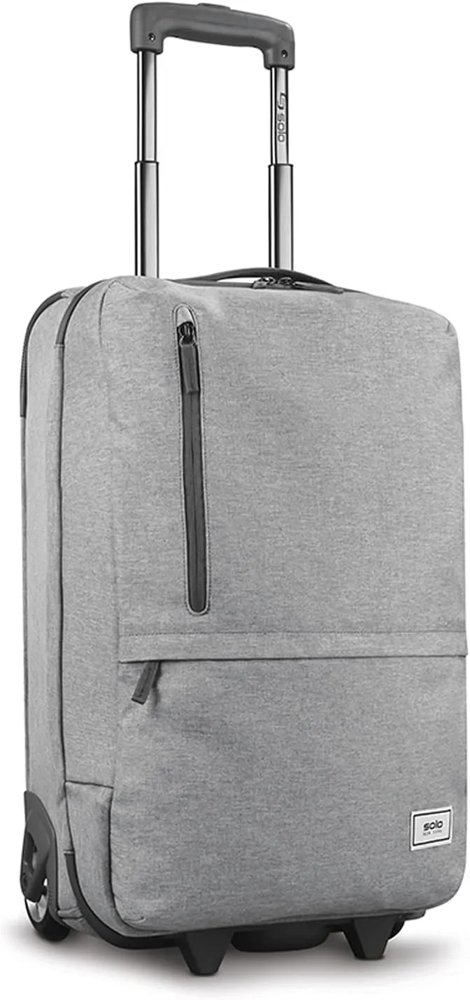 Solo New York 22 Inch Carry On Luggage - Softside Suitcases for Travel, Wheeled Rolling Bag, 2 Wheel Upright, Carry-On Size for Airplanes, Push-Button Telescoping Handle - Re:Treat, Gray
