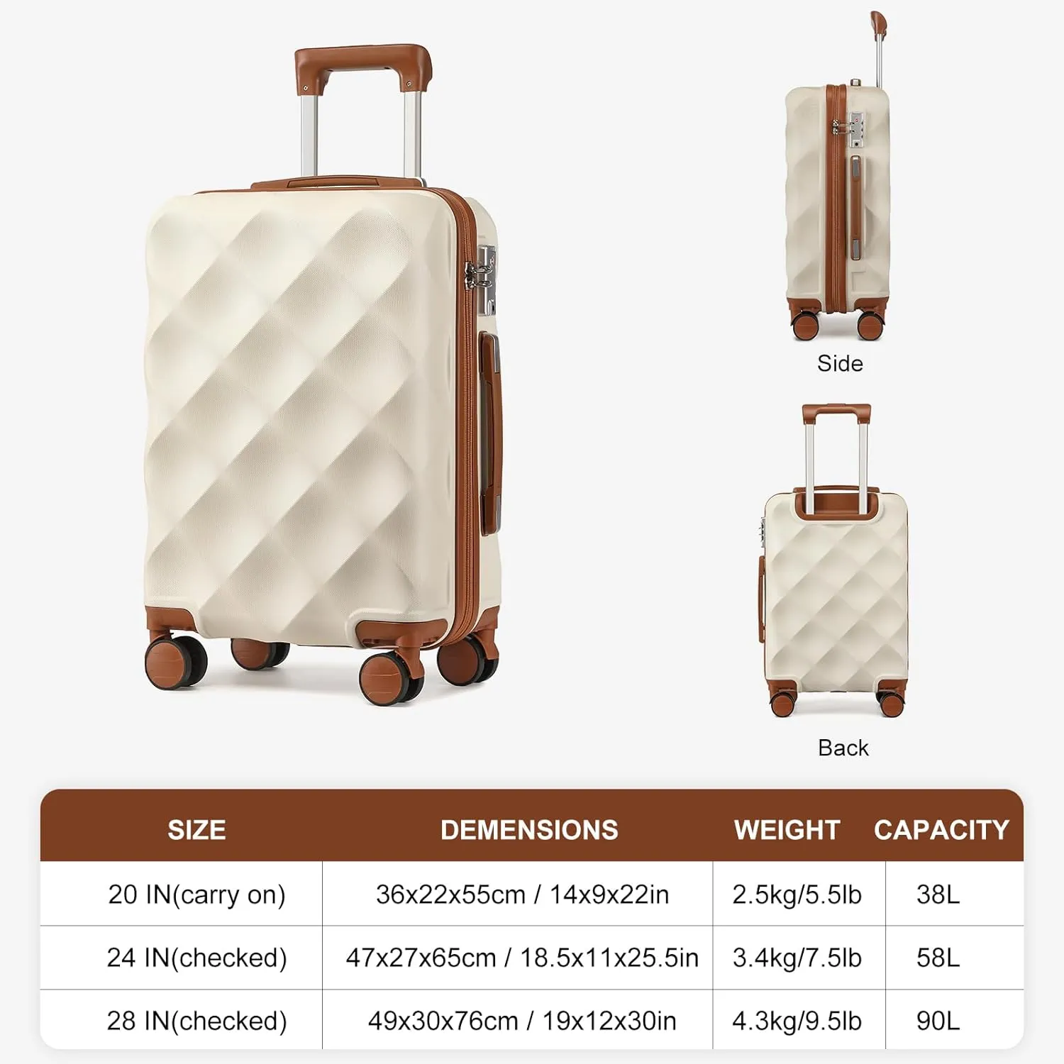 Somago 2 Piece Luggage Set of 24/28", Travel Suitcase Set with Duffel Bag and Toiletry Bag Lightweight Suitcases with YKK Zipper TSA Lock ABS Hardside Luggage Spinner Wheels